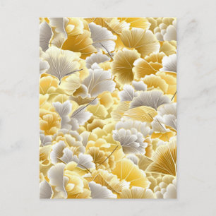 Carte Postale Chiyogami Feuille Gold et Silver Gingko