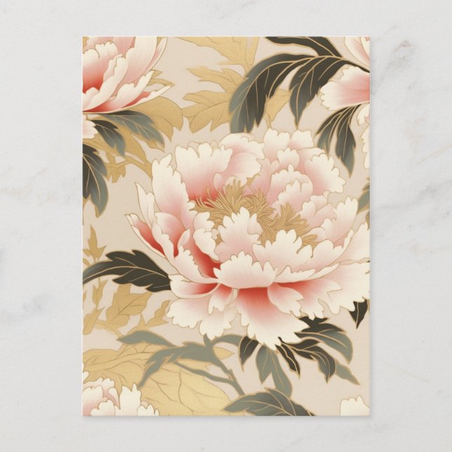 Carte Postale Chiyogami rose Peony (Devant)