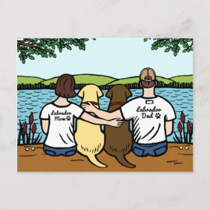 Carte Postale Chocolat et Labradors Jaunes Parents