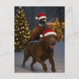 Carte Postale Chocolate Labrador & Partridge Christmas postcard
