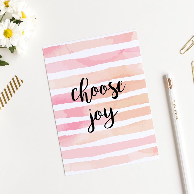 Carte Postale choisissez joie aquarelle rose rayures inspiré (Créateur téléchargé)