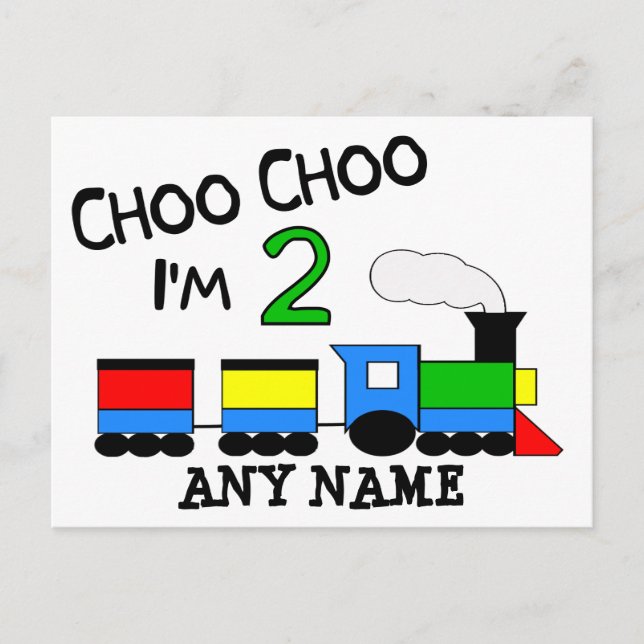 Carte Postale Choo Choo J'ai 2 ans ! Avec TRAIN (Devant)