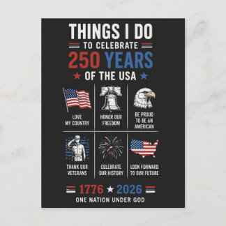 Carte Postale Choses que je célèbre 250 ans États-Unis 1776