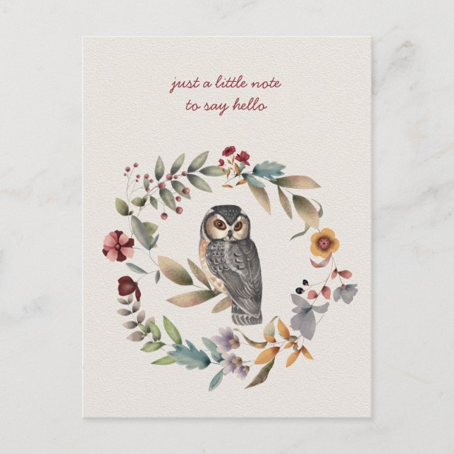 Carte Postale Chouette à l'intérieur d'une couronne florale Je p (Devant)
