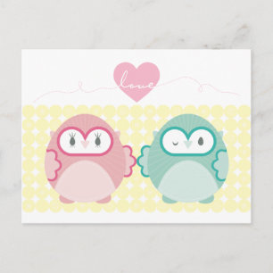 Carte Postale CHOUETTE AMOUR :: fille douce + garçon