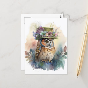 Carte Postale Chouette aquarelle adorable
