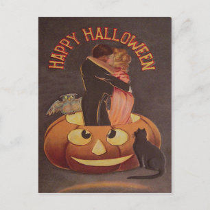 Carte Postale Chouette baiseuse en couple Jack-o'-lantern Chat n