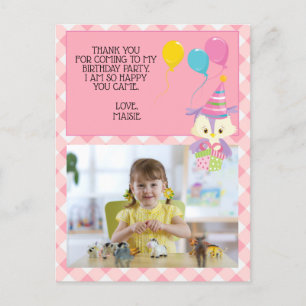 Carte Postale Chouette Balloon rose En vichy Anniversaire Photo 