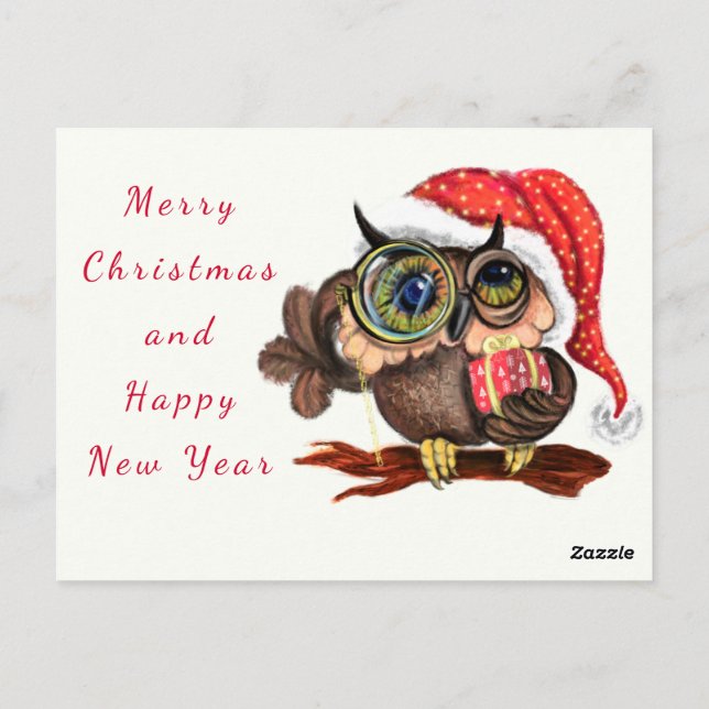 Carte Postale Chouette Bébé en Casquette et cadeau de Noël - Des (Dos)