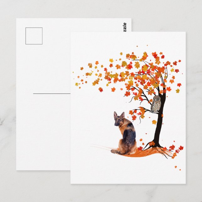 Carte Postale Chouette bergère allemande et propriétaire de chie (Devant / Derrière)