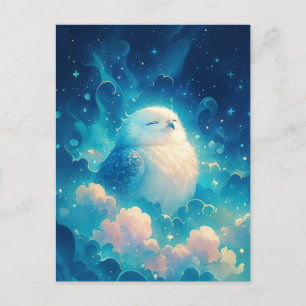 Carte Postale Chouette blanche sereine faisant la sieste dans de