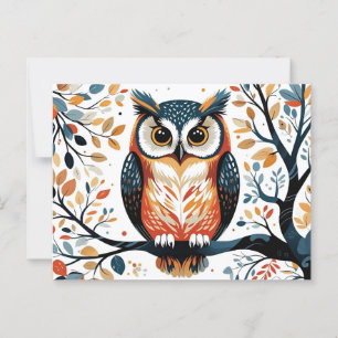 Carte Postale Chouette blanche sur la branche de l'arbre