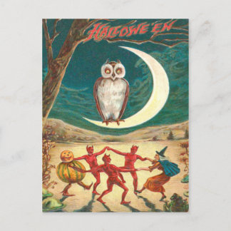 Carte Postale Chouette Croissant Lune Sorcière Démon Créature