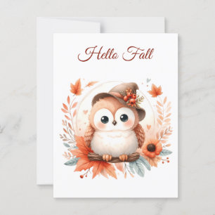 Carte Postale Chouette d'automne mignonne assise sur une branche