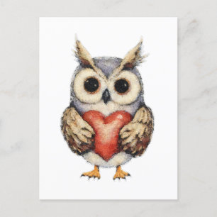 Carte Postale Chouette de l'amour - Peinture de Chouette qui réc