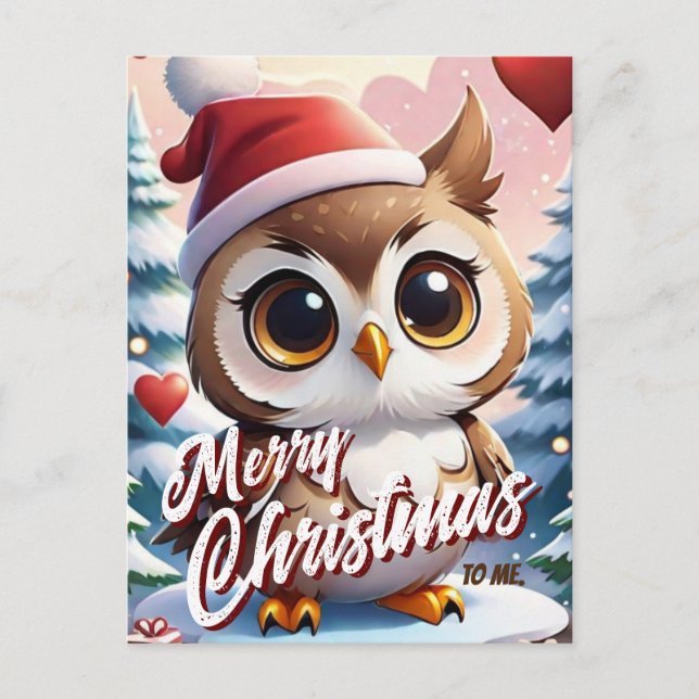 Carte Postale Chouette de Noël Joyeux Noël à moi Message (Devant)