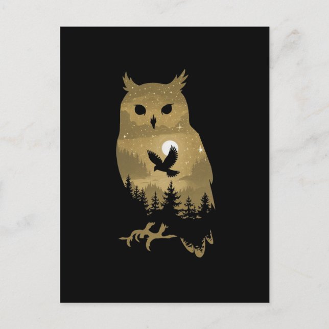 Carte Postale Chouette de nuit Silhouette (Devant)