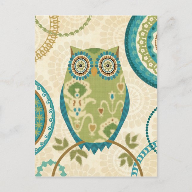 Carte Postale Chouette décorative aux motifs circulaires (Devant)