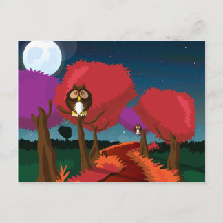 Carte Postale Chouette effraie dans l'art au clair de lune