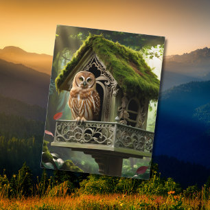 Carte Postale Chouette et maison