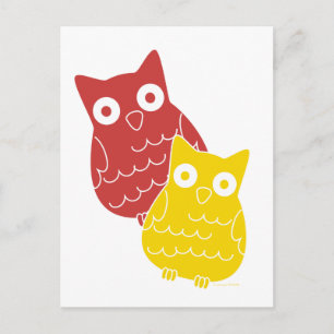 Carte Postale Chouette Fellows un de Rouge un de Jaune