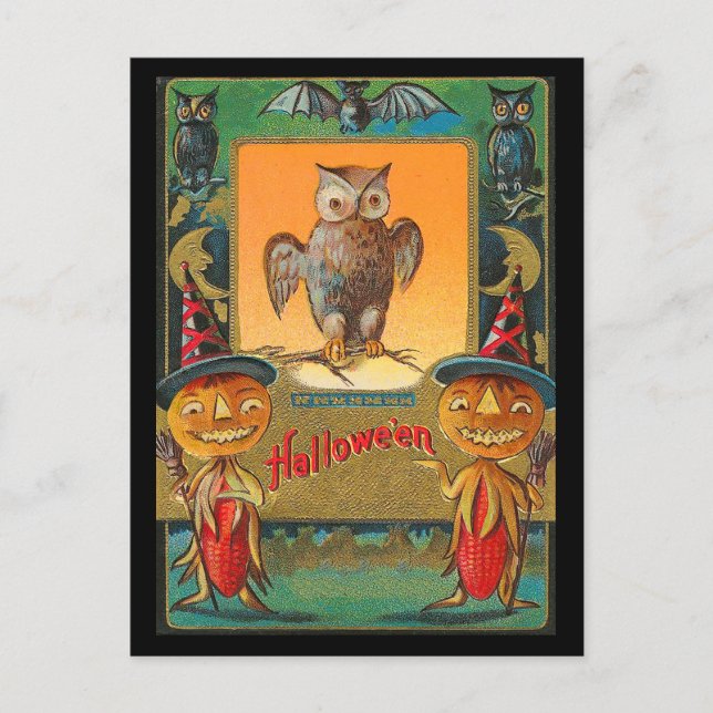 Carte Postale Chouette Halloween Vintage (Devant)