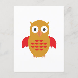 Carte Postale Chouette jaune et rouge