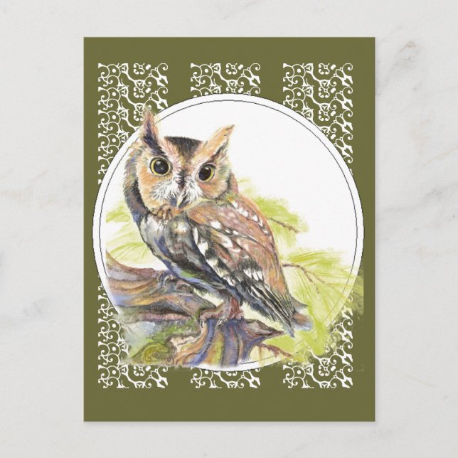 Carte Postale Chouette mignonne - Aquarelle Oiseau, Faune, Natur (Devant)