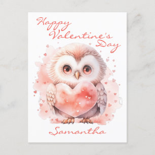 Carte Postale Chouette mignonne avec coeur Saint Valentin