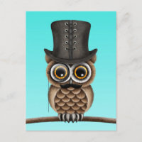 Chouette mignonne avec Monocle et chapeau bleu