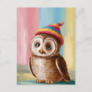 Carte Postale Chouette mignonne en Béanie colorée