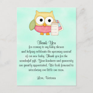 Carte Postale Chouette neutre pour le baby shower
