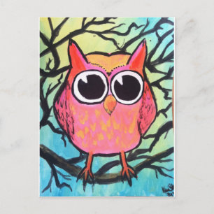 Carte Postale Chouette rose