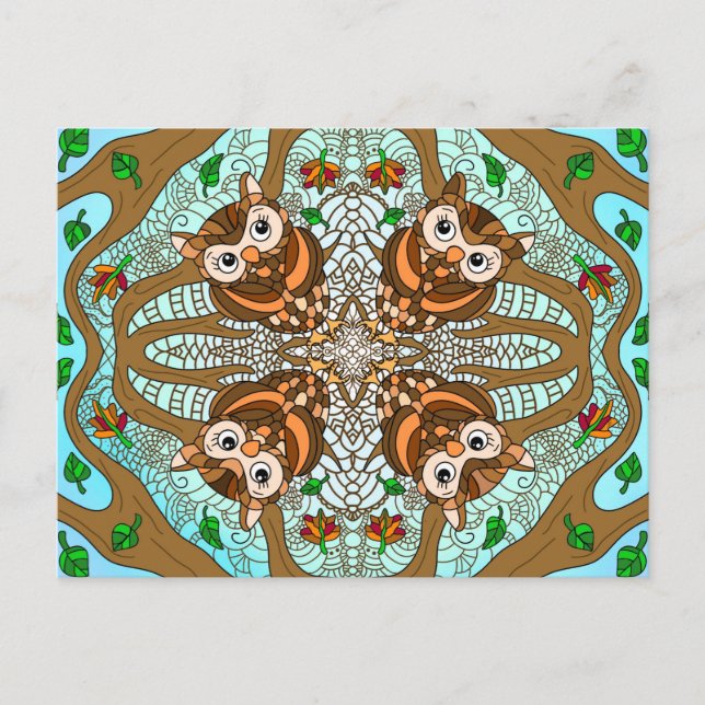 Carte Postale Chouette tirée à la main Mandala (Devant)