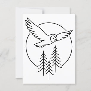 Carte Postale Chouette volante minimale au-dessus des pins - For