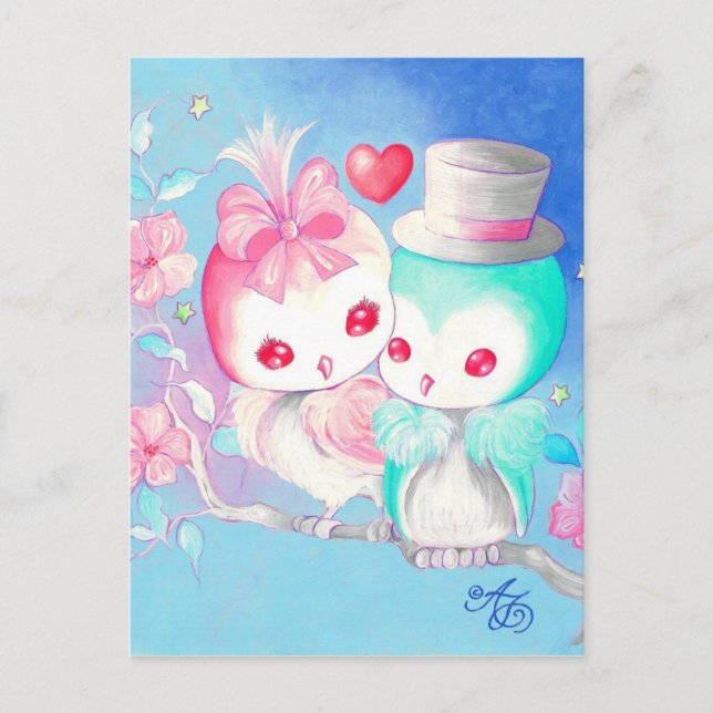 Carte Postale Chouettes d'amour (Devant)