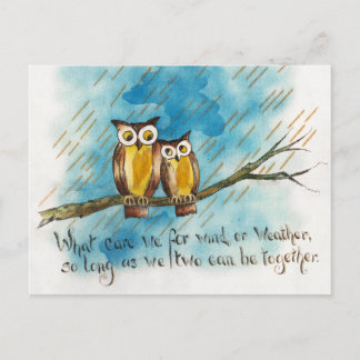 Carte Postale Chouettes dans Pluie Pluie Météo Bleu Vent Poème