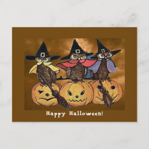 Carte Postale Chouettes d'Halloween vintages et Lanternes Jack o