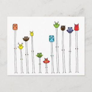 Carte Postale Chouettes En Multicolores