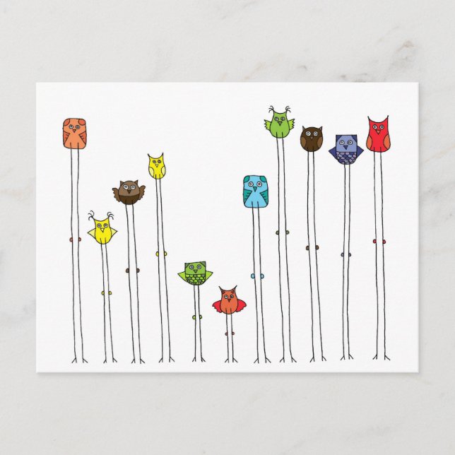 Carte Postale Chouettes En Multicolores (Devant)