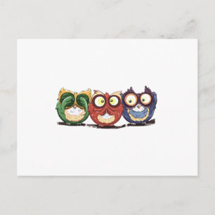 Carte Postale Chouettes Hoot Voir Parler N'Entendre Aucun Mal