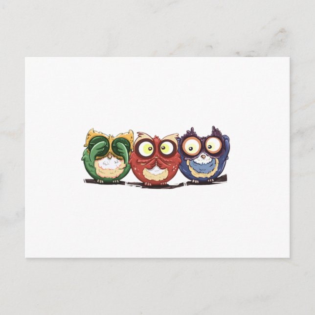 Carte Postale Chouettes Hoot Voir Parler N'Entendre Aucun Mal (Devant)