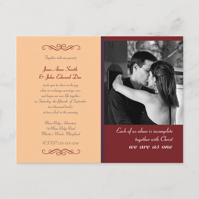 Carte Postale Christian Yellow & Red Custom Wedding Invitation (Devant)