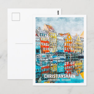 Carte Postale Christianshavn Kobenhavn Travel Place aquarelle