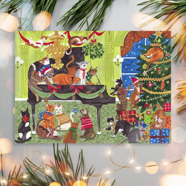 Carte Postale Christmas Cats playing Piano Holiday Card (Christmas Cats playing Piano Holiday Card)