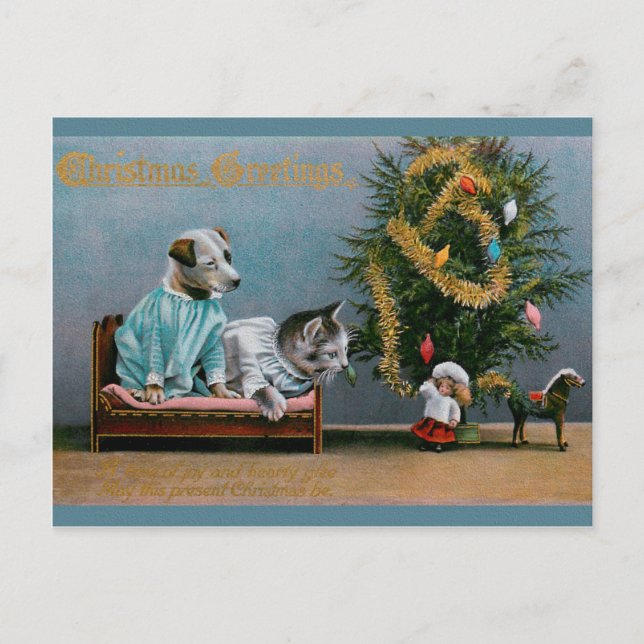 Carte Postale CHRISTMAS chat et chien (Devant)