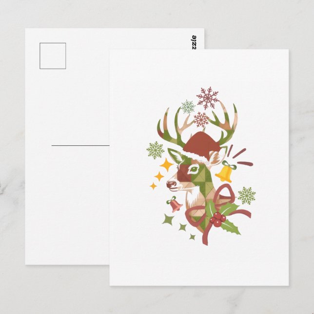 Carte Postale Christmas Colorful Deer Design (Devant / Derrière)