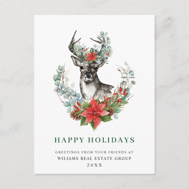 Carte Postale Christmas Deer Poinsettia Christmas Corporate Post (Devant)
