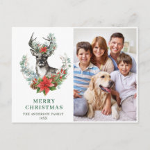 Christmas Deer Poinsettia Salutation Holiday PHOTO