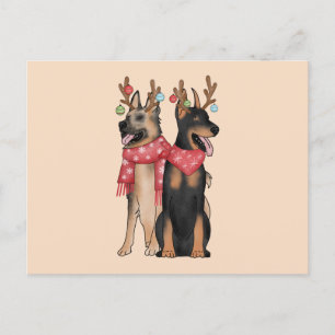 Carte Postale Christmas Doberham German Shepherd